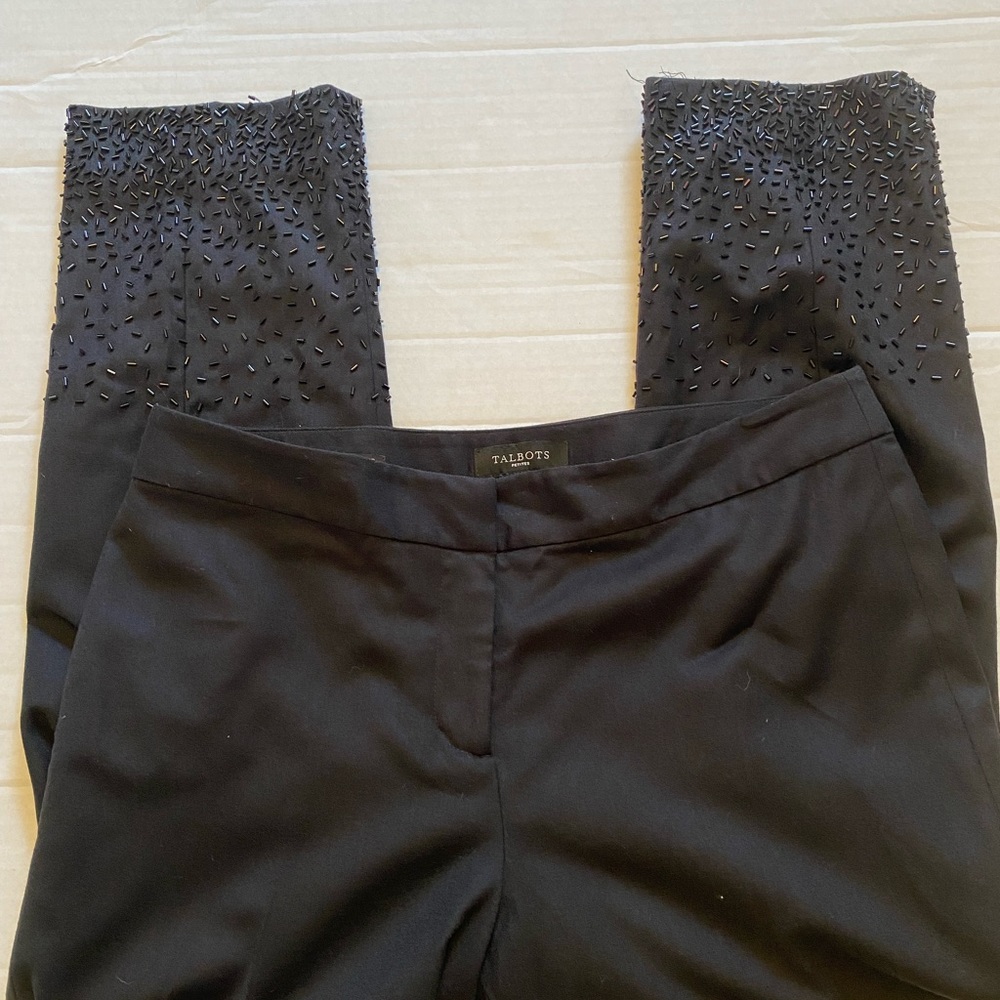 Talbots Women’s (12P) Black Wool Dress Slacks with Bead Trim on Ankle